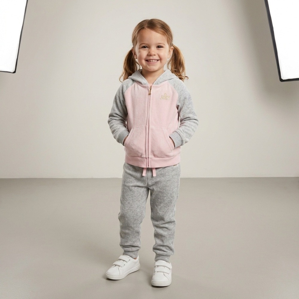 Juicy Couture Hoodie Kids 4T Pink Excellent Velour Zip Up Colorblock Logo